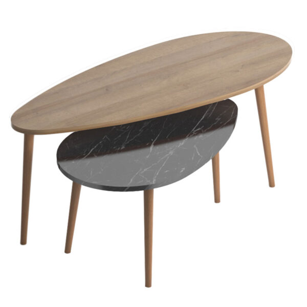 Τραπέζι σαλονιού Monty pakoworld oak-μαύρο μαρμάρου 116x46x46εκ - 185-000088