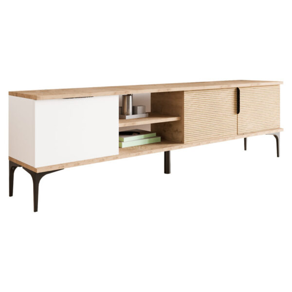 Έπιπλο τηλεόρασης Kowel pakoworld μελαμίνης λευκό-oak 180x34x51εκ - 197-000215