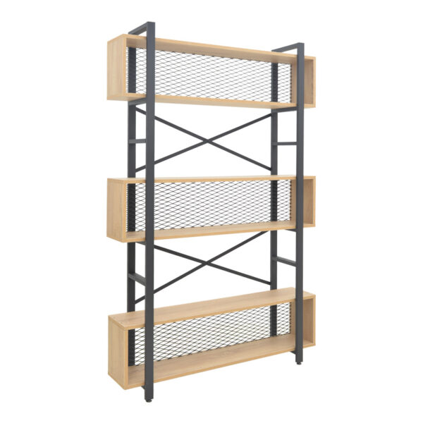 Βιβλιοθήκη Fifer pakoworld σε oak-μαύρη απόχρωση 120x28x185εκ - 197-000291