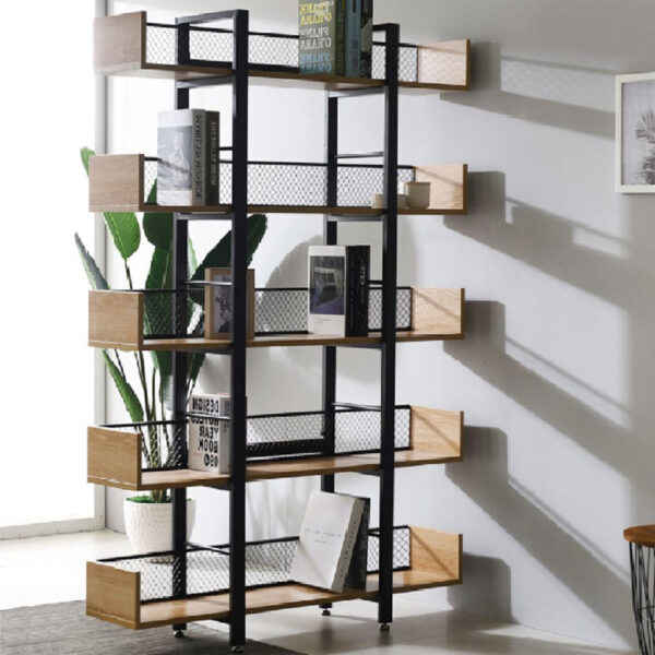 Βιβλιοθήκη Musha pakoworld μέταλλο μαύρο με oak απόχρωση 120x22x185εκ - 197-000299