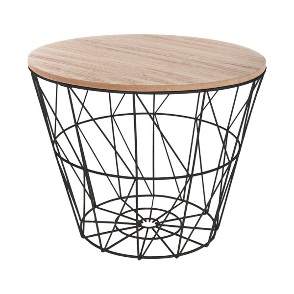 Βοηθητικό τραπέζι σαλονιού Jacot pakoworld oak-μαύρο Φ38x30,5εκ - 199-000097