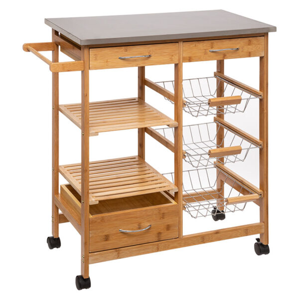 Τρόλεϊ-ραφιέρα 7όροφη Esla pakoworld bamboo φυσικό-λευκό 73,5x37x86εκ - 199-000130