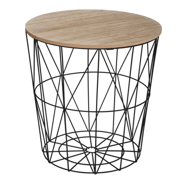 Βοηθητικό τραπέζι Kumi pakoworld mdf επιφάνεια oak και μέταλλο σε μαύρη απόχρωση Φ40x41εκ - 199-000642