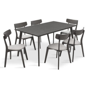 Tραπεζαρία Benson - Toto pakoworld σετ 7τμχ rustic grey - ύφασμα γκρι 150x90x75εκ - 200-000193