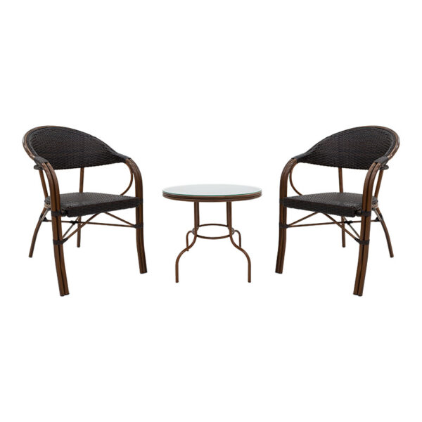 Σαλόνι Paula σετ 3τεμ pakoworld μέταλλο-pe rattan καφέ - 200-000332