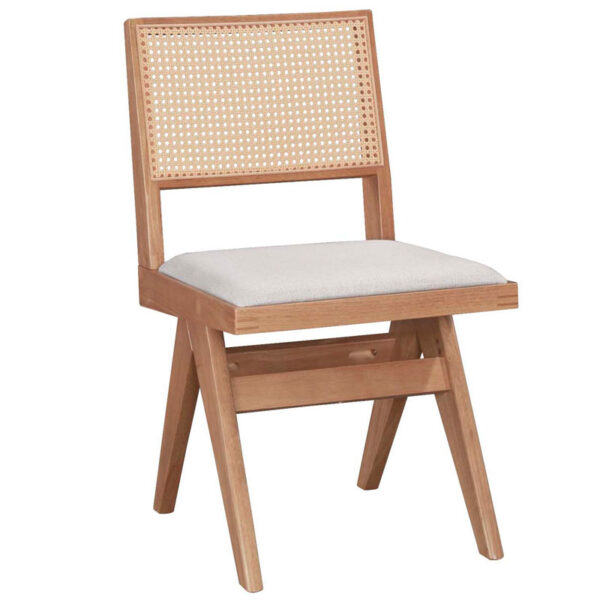 Καρέκλα Winslow pakoworld ξύλο rubberwood ανοικτό καρυδί-pvc rattan φυσικό-ύφασμα γκρι - 247-000002