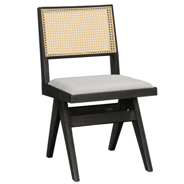 Καρέκλα Winslow pakoworld ξύλο rubberwood μαύρο-pvc rattan φυσικό-ύφασμα γκρι - 247-000003