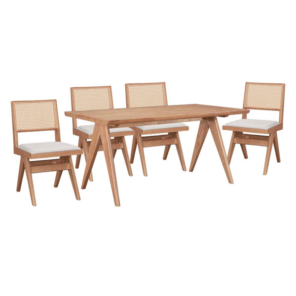 Τραπεζαρία Winslow pakoworld σετ 5τεμ ξύλο rubberwood ανοιχτό καρυδί 160x85x75εκ - 247-000011