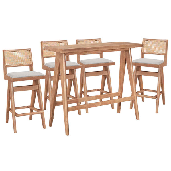 Τραπεζαρία μπαρ Winslow pakoworld σετ 5τεμ ξύλο rubberwood ανοιχτό καρυδί 120x45x100εκ - 247-000015