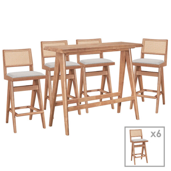 Τραπεζαρία μπαρ Winslow pakoworld σετ 7τεμ ξύλο rubberwood ανοιχτό καρυδί 120x45x100εκ - 247-000016