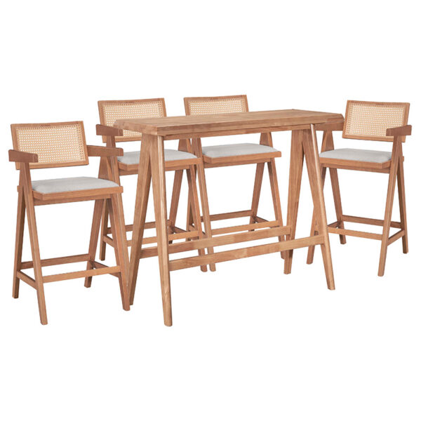 Τραπεζαρία μπαρ Winslow I pakoworld σετ 5τεμ ξύλο rubberwood ανοιχτό καρυδί 120x45x100εκ - 247-000017
