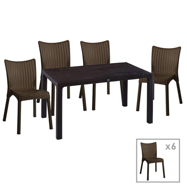 Τραπεζαρία Explore-Confident pakoworld σετ 7τεμ PP καφέ 150x90x73,5εκ - 253-000048
