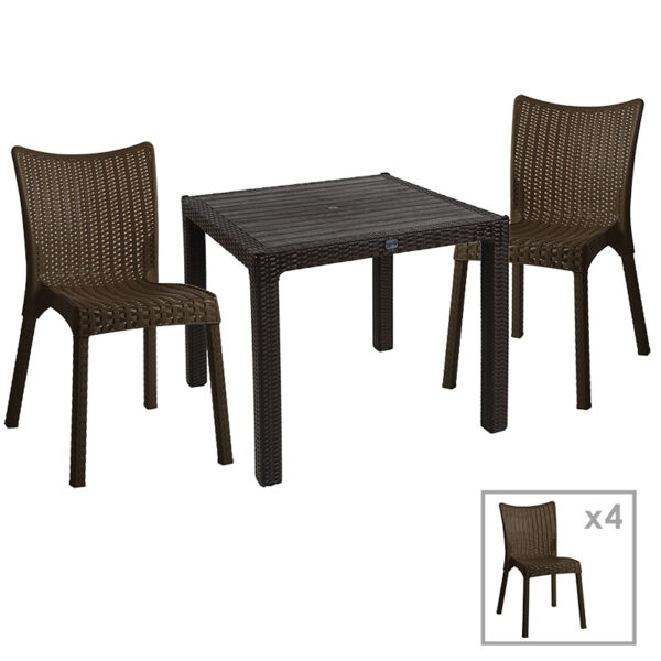 Τραπεζαρία Explore-Confident pakoworld σετ 5τεμ PP καφέ 90x90x73,5εκ - 253-000053