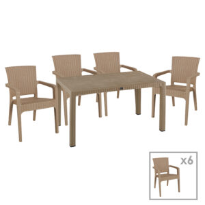 Τραπεζαρία Explore-Halcyon pakoworld σετ 7τεμ PP cappuccino 150x90x73,5εκ - 253-000058