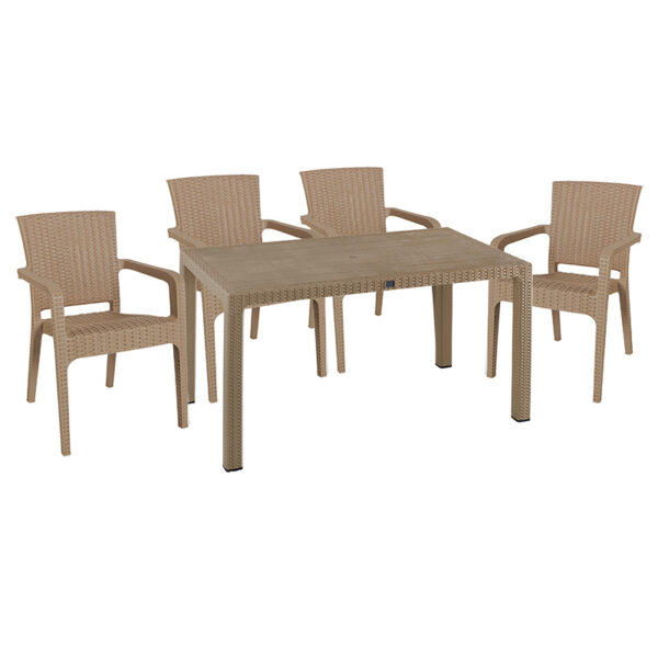 Τραπεζαρία Explore-Halcyon pakoworld σετ 5τεμ PP cappuccino 150x90x73,5εκ. - 253-000059