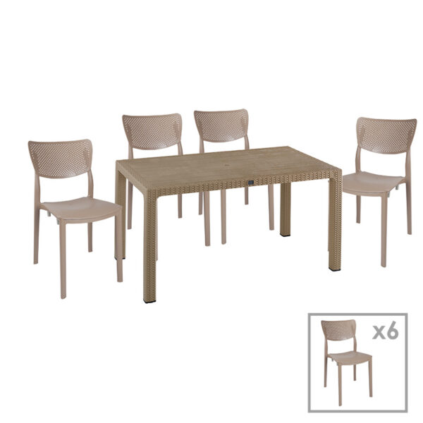 Τραπεζαρία Explore-Ignite pakoworld σετ 7τεμ PP cappuccino 150x90x73,5εκ. - 253-000060