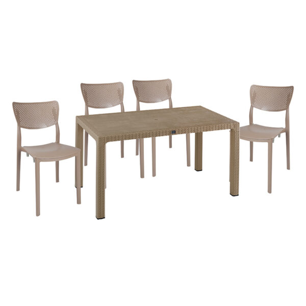 Τραπεζαρία Explore-Ignite pakoworld σετ 5τεμ PP cappuccino 150x90x73,5εκ. - 253-000061