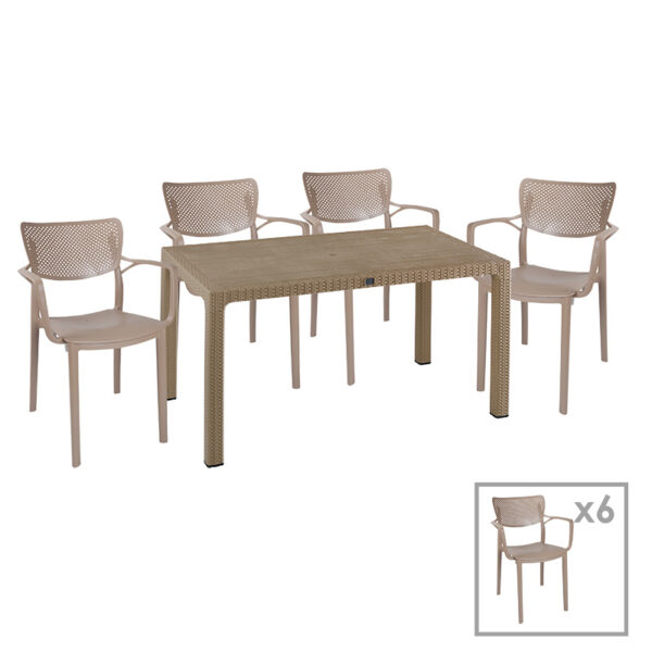 Τραπεζαρία Explore-Frontline pakoworld σετ 7τεμ PP cappuccino 150x90x73,5εκ. - 253-000062