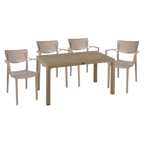 Τραπεζαρία Explore-Frontline pakoworld σετ 5τεμ PP cappuccino 150x90x73,5εκ. - 253-000063