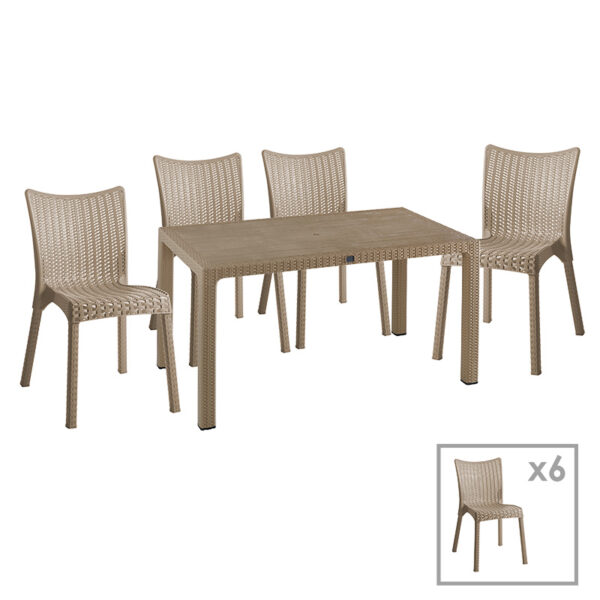 Τραπεζαρία Explore-Confident pakoworld σετ 7τεμ PP cappuccino 150x90x73,5εκ - 253-000064