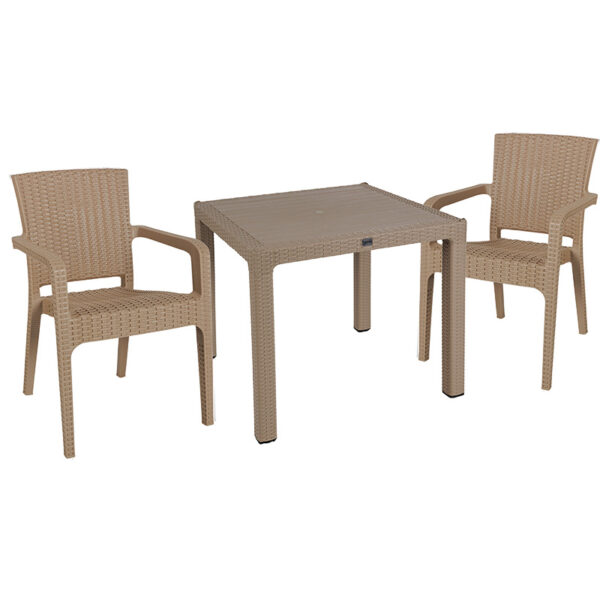 Τραπεζαρία Explore-Halcyon pakoworld σετ 3τεμ PP cappuccino 90x90x73,5εκ - 253-000070