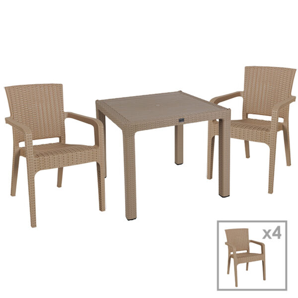 Τραπεζαρία Explore-Halcyon pakoworld σετ 5τεμ PP cappuccino 90x90x73,5εκ - 253-000071