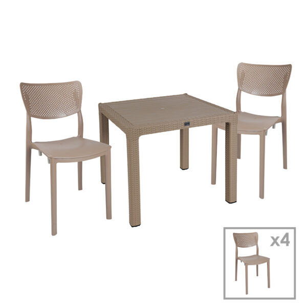 Τραπεζαρία Explore-Ignite pakoworld σετ 5τεμ PP cappuccino 90x90x73,5εκ - 253-000073