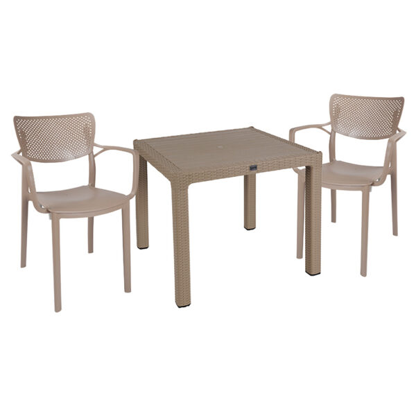 Τραπεζαρία Explore-Frontline pakoworld σετ 3τεμ PP cappuccino 90x90x73,5εκ - 253-000074