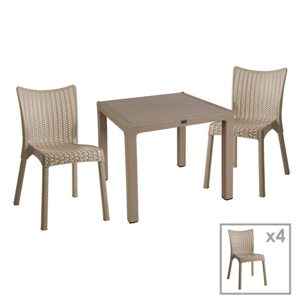 Τραπεζαρία Explore-Confident pakoworld σετ 5τεμ PP cappuccino 90x90x73,5εκ - 253-000077