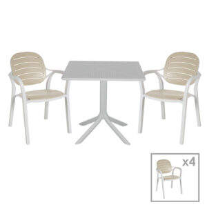 Τραπεζαρία Groovy-Gentle pakoworld σετ 5τεμ PP λευκό-cappuccino 80x80x74,5εκ - 253-000115