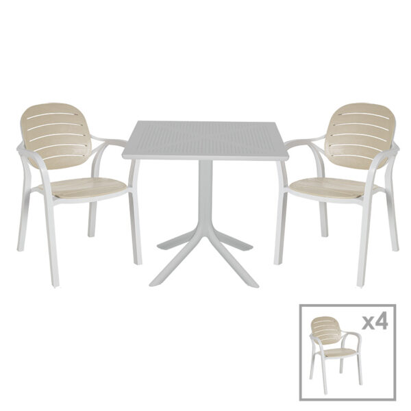 Τραπεζαρία Groovy-Gentle pakoworld σετ 5τεμ PP λευκό-cappuccino 80x80x74,5εκ - 253-000115
