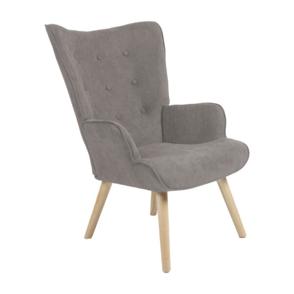 Πολυθρόνα Fluffy pakoworld ύφασμα γκρι-πόδι rubberwood φυσικό 75x69x96εκ - 255-000019
