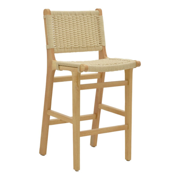 Σκαμπό μπαρ Julien pakoworld rubberwood φυσικό-έδρα φυσικό σχοινί 45x46x95εκ - 263-000008