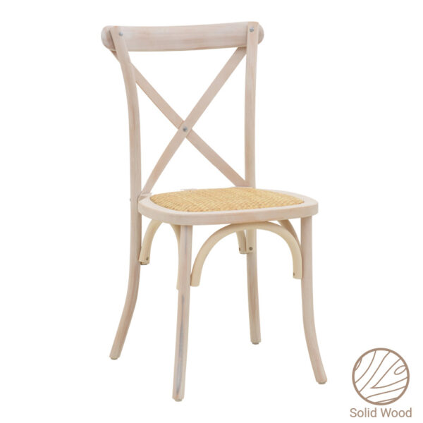 Καρέκλα Dylon pakoworld στοιβαζόμενη white wash ξύλο οξιάς-έδρα φυσικό rattan 48x52x89εκ - 263-000021