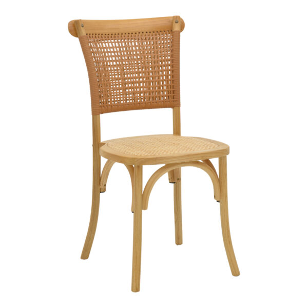 Καρέκλα Karley pakoworld φυσικό ξύλο οξιάς-έδρα φυσικό rattan 48x52x89εκ - 263-000041