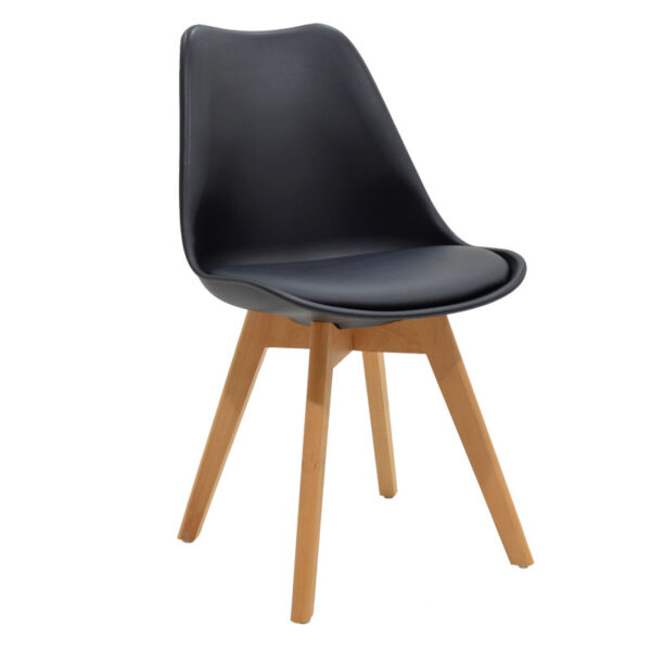 Καρέκλα Gaston pakoworld PP-PU μαύρο-φυσικό πόδι 48x55x83εκ - 271-000002
