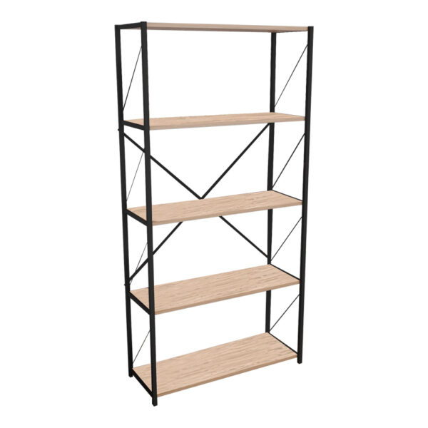 Βιβλιοθήκη Tikilmo pakoworld oak μελαμίνης-μαύρο μέταλλο 88x34x180εκ - 321-000003