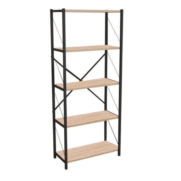Βιβλιοθήκη Draizy pakoworld oak μελαμίνης-μαύρο μέταλλο 63x30x150εκ - 321-000005