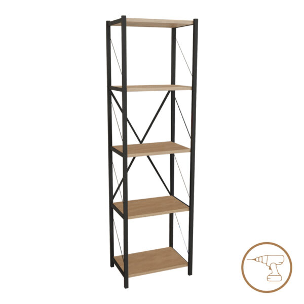 Βιβλιοθήκη Glase pakoworld oak μελαμίνης-μαύρο μέταλλο 40x30x150εκ - 321-000008