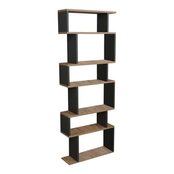 Βιβλιοθήκη Iolmi pakoworld ανθρακί-oak μελαμίνης 60x19.5x160εκ - 321-000018