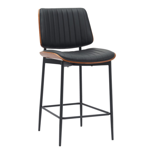 Σκαμπό-μπαρ Kathy pakoworld μαύρο pu-καρυδί μέταλλο 48.5x52.5x96εκ - 332-000010